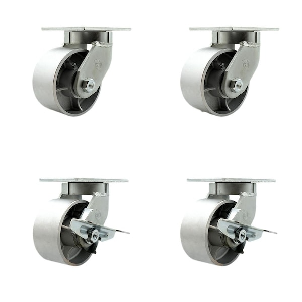 6'' Heavy Duty Semi Steel Cast Iron Wheel Swivel Caster Set with 2 Brakes, 4PK